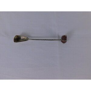 Twisted Handle Cooking Spoon Red Stone Accent Silver Metal Rustic Kitchen Decor